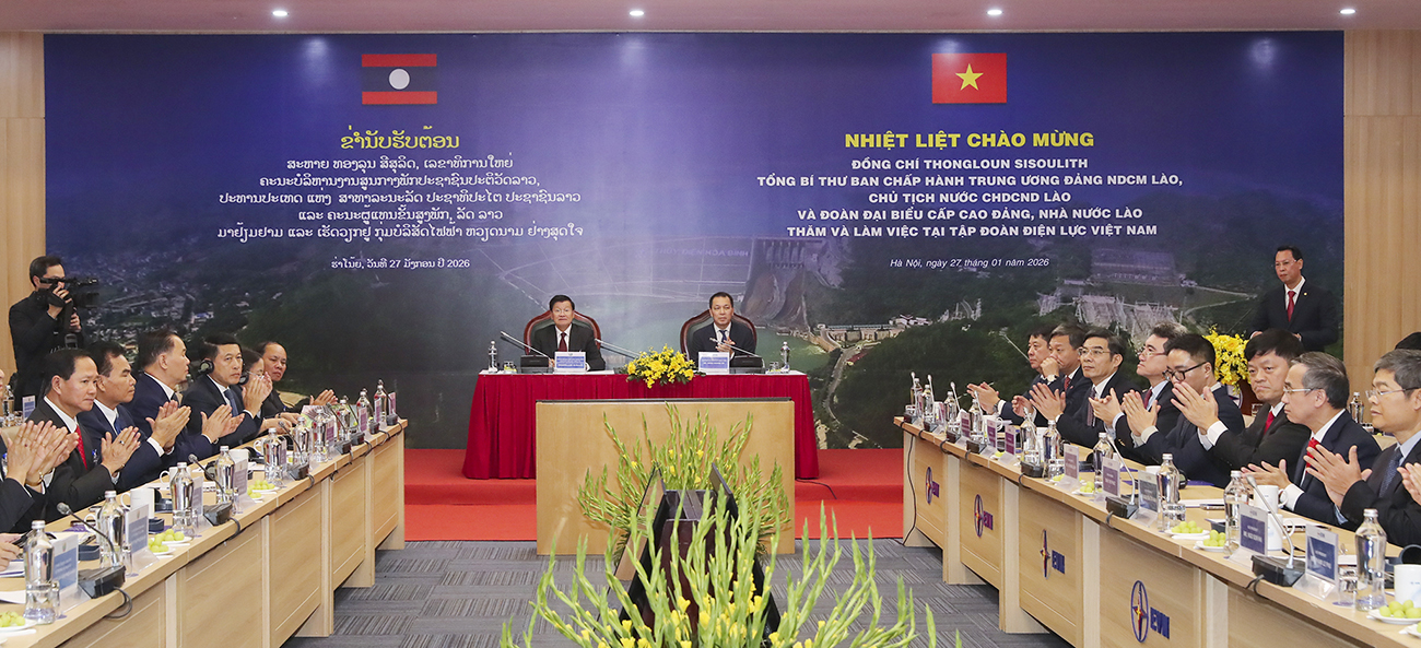 Tổng Bí thư, Chủ tịch nước Lào thăm, làm việc tại Tập đoàn Điện lực Việt Nam