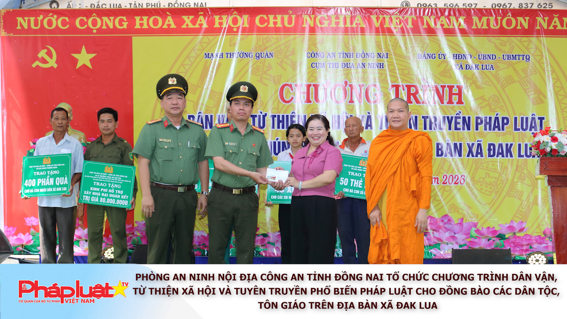 Phòng an ninh nội địa Công an tỉnh Đồng Nai tổ chức chương trình dân vận, từ thiện xã hội và tuyên truyền phổ biến pháp luật cho đồng bào các dân tộc, tôn giáo trên địa bàn xã Đak Lua