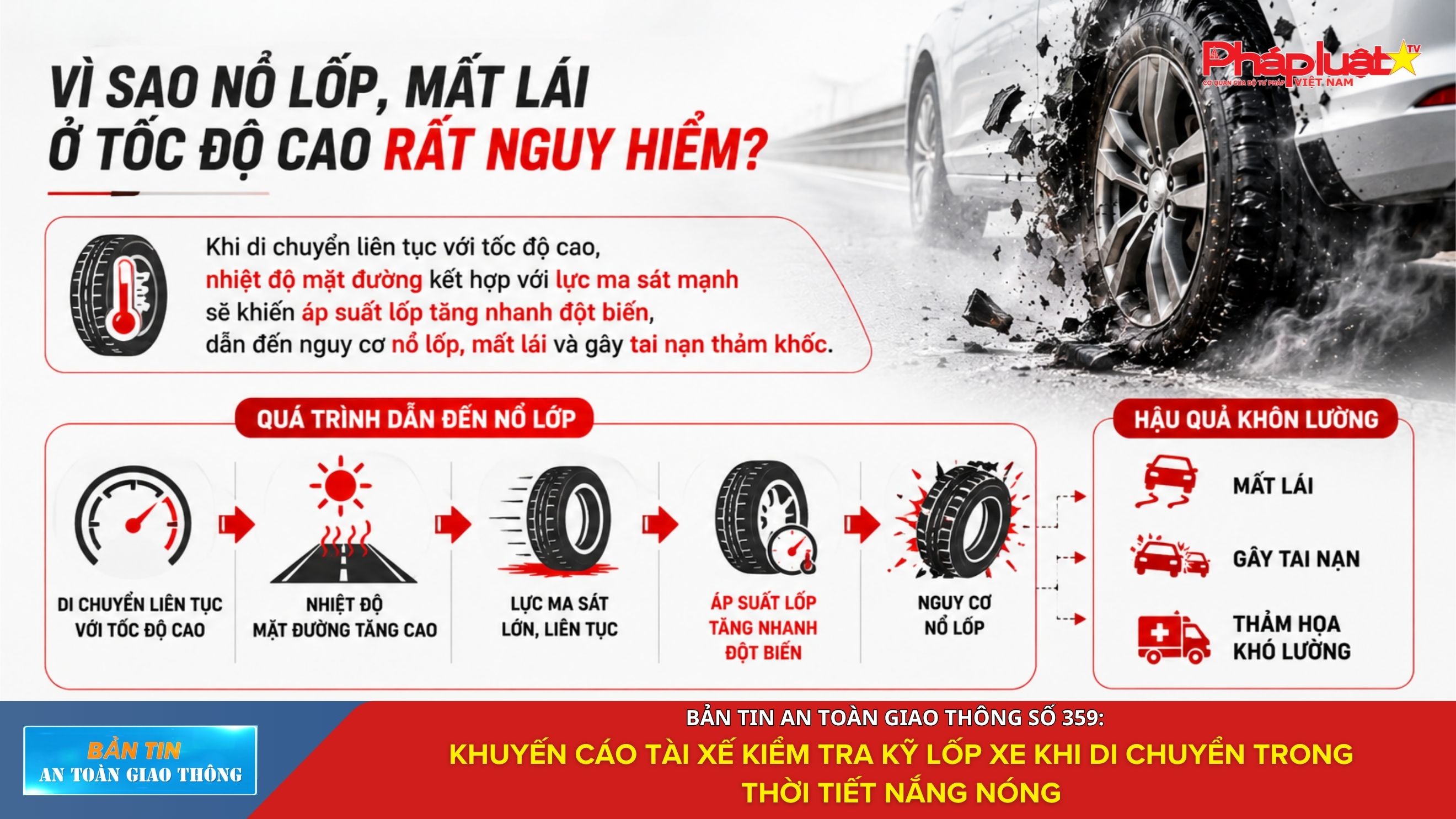 Bản tin An toàn Giao thông số 359: Khuyến cáo tài xế kiểm tra kỹ lốp xe khi di chuyển trong thời tiết nắng nóng